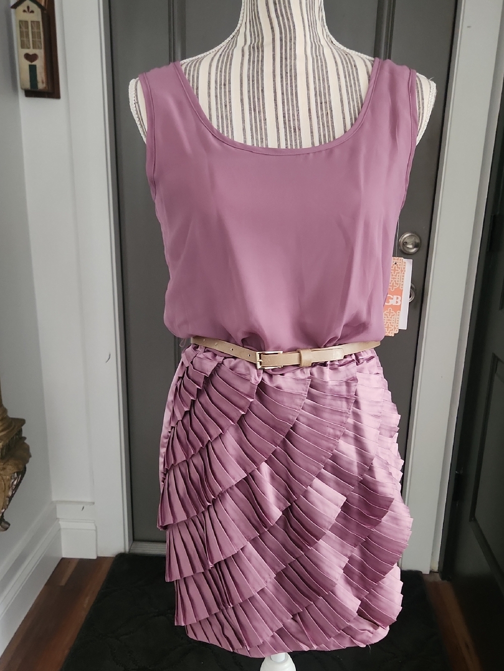 GB Girls Dress With Pleated Tiered Mauve Skirt-Women's  - Elegant Layered Design